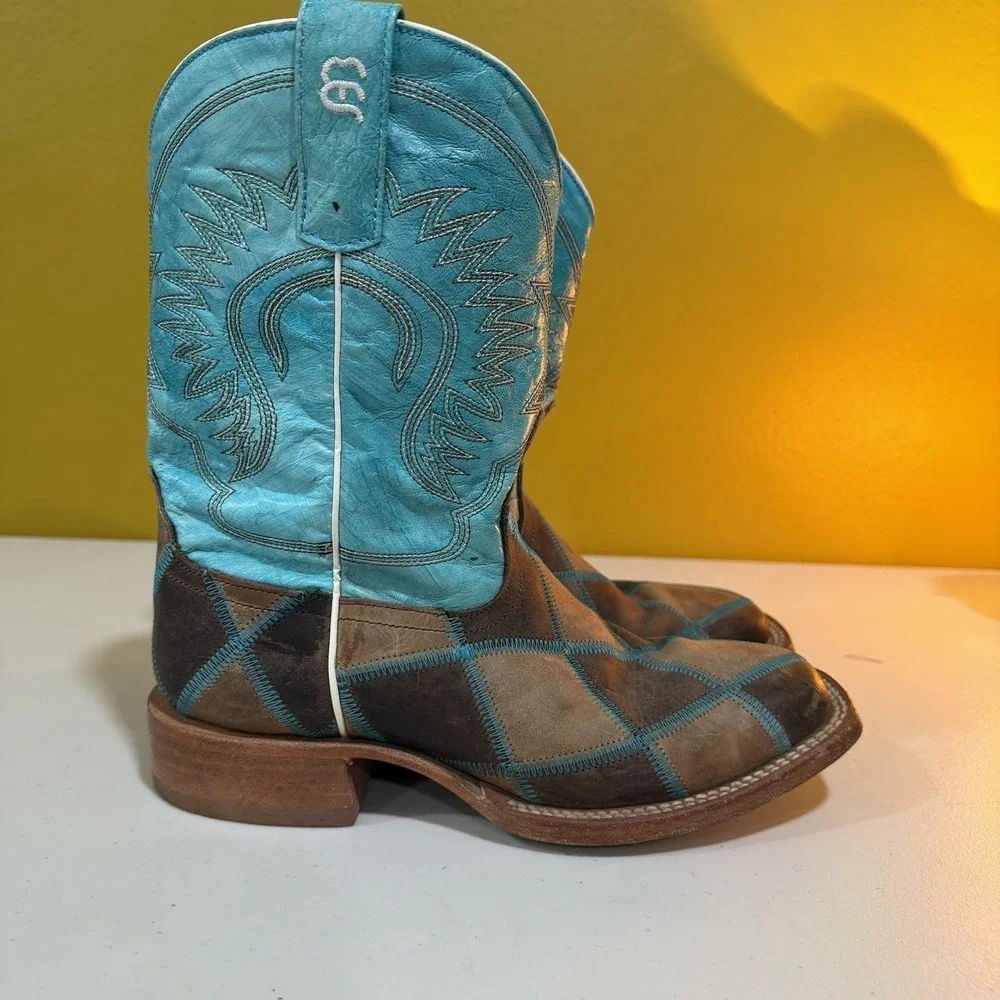 Anderson Bean Kids Turquoise And Brown Horse Power Boots K1055 – Youth Size 3